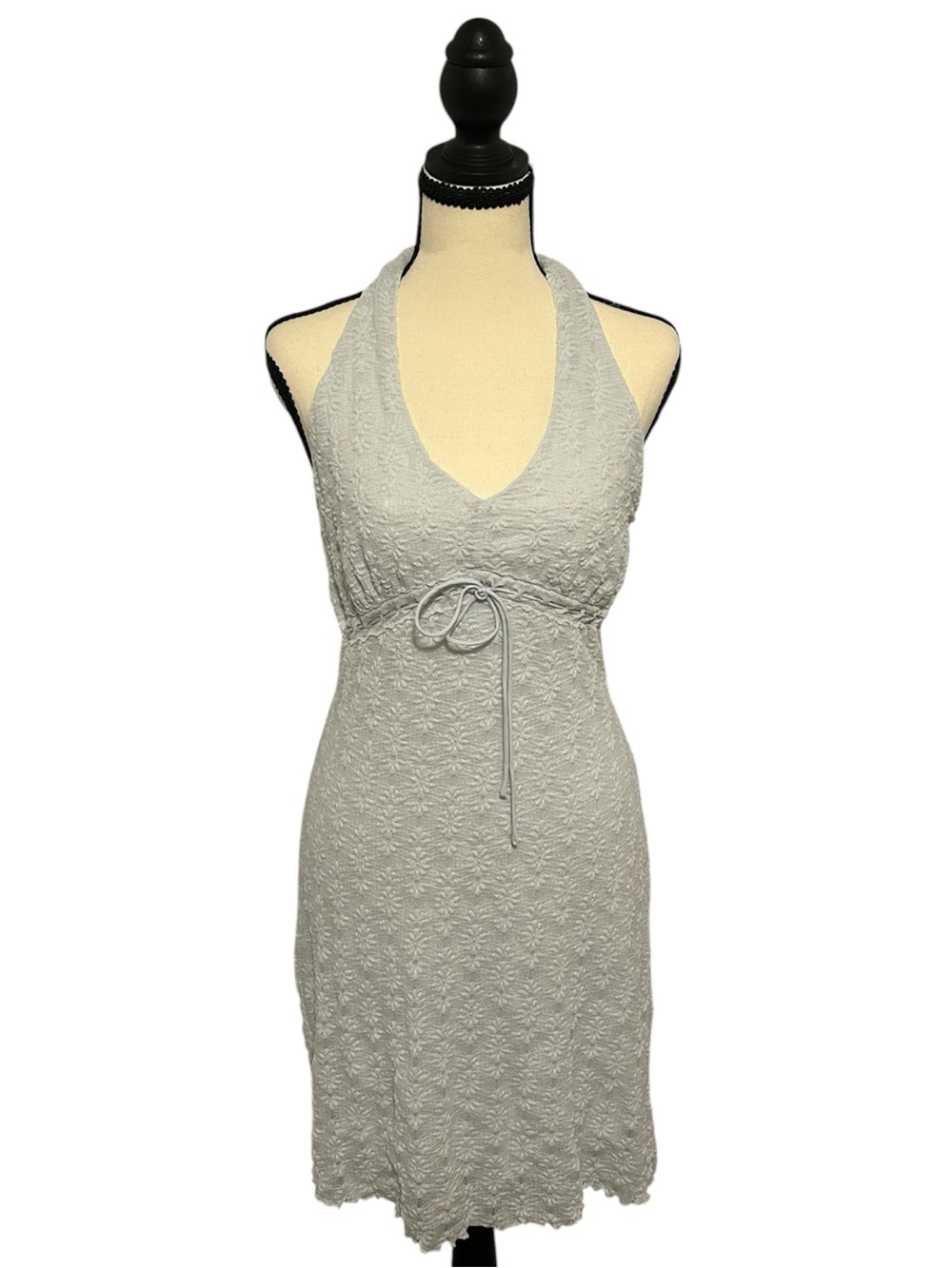 KIRIOUS Los Angeles Light Blue Lace Halter Top Tie Mini Dress Feminine Sz M